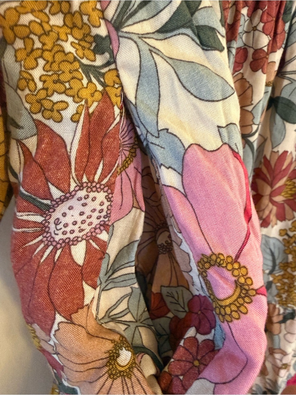 Bohme smocked bodice colorful floral maxi dress small 3/4 sleeve boho pockets - Picture 7 of 7